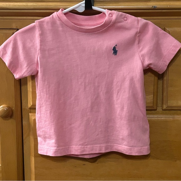 Ralph Lauren Baby Boy’s Pink Short Sleeve Tee w/Blue Polo Pony Size 6 Months - Picture 1 of 8
